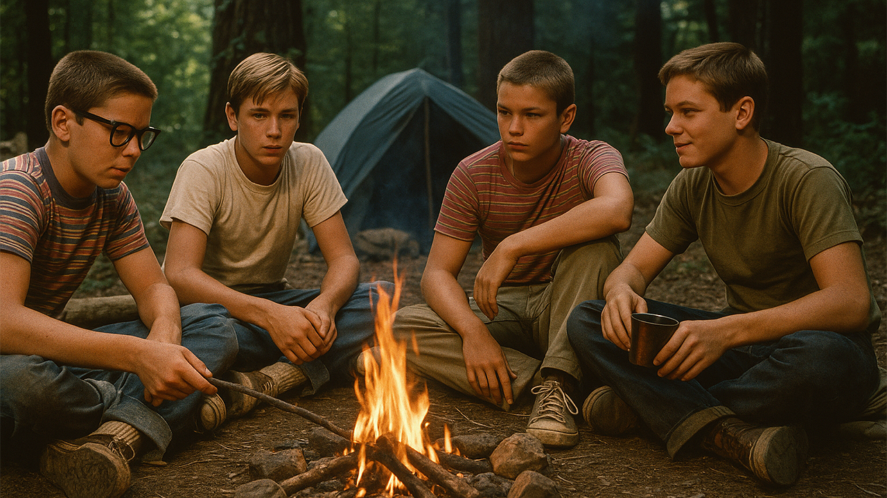ChatGPTs Interpretation der vier Hauptdarsteller des Films: Wil Wheaton, River Phoenix, Corey Feldman und Jerry O’Connell