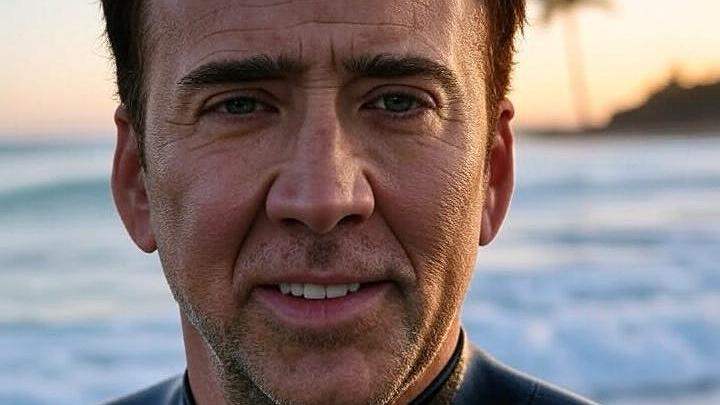 Nicolas Cage als Surfer - so stell sich ihn die KI Grok vor.