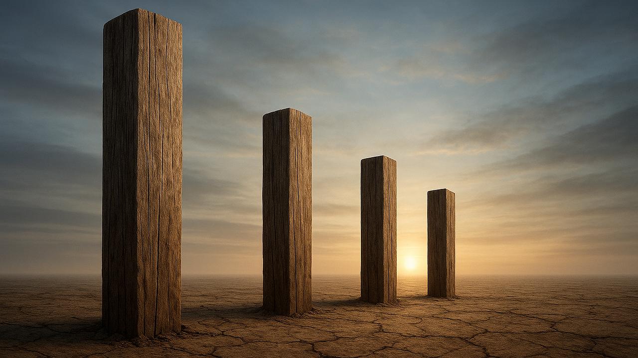 Ein symbolisches Bild mit Pflöcken, die fest im Boden eingeschlagen sind, die eine stabile Grundlage darstellen.