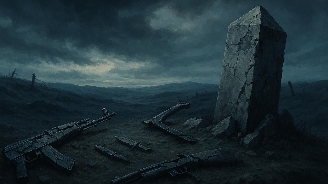 Friedensgefahr: Zerbrochenen Waffen und Grenzsteine