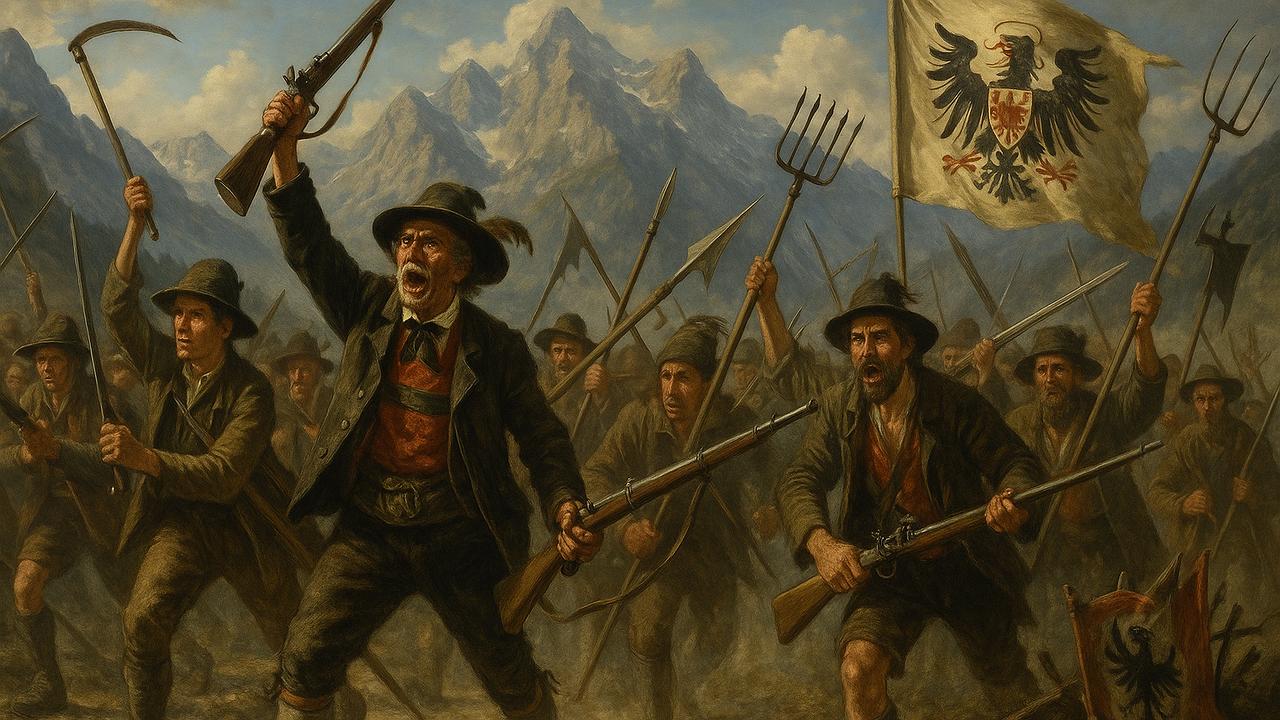 Historische Szene eines Bauernaufstands (KI-Bild)