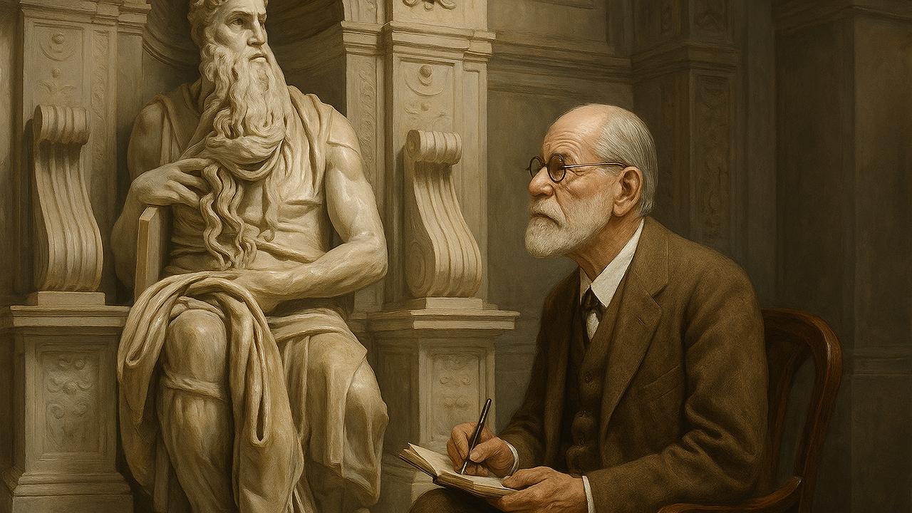 Sigmund Freud betrachtet den Mose des Michelangelo