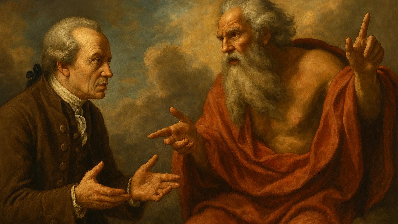 Immanuel Kant diskutiert mit Gott
