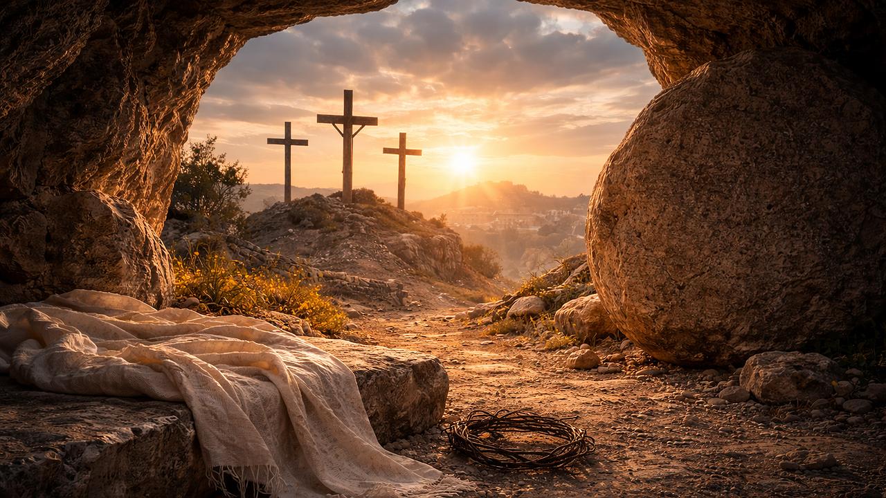 Das leere Grab – Symbol dafür, dass keine Macht der Welt den freien Menschen dauerhaft beherrschen kann.