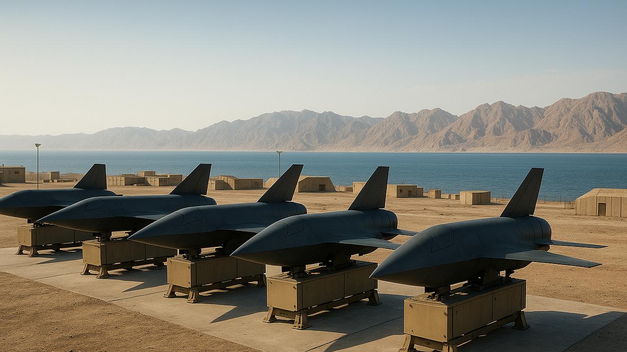 Militärtechnik: Tarnkappen-Marschflugkörper in Stellung (KI-generiert)