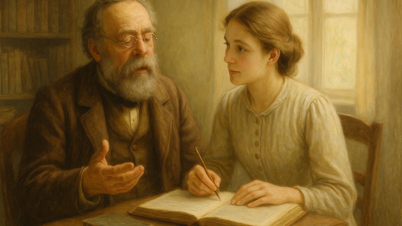 Proudhon, fast erblindet, diktiert seiner Tochter Catherine einen Essay