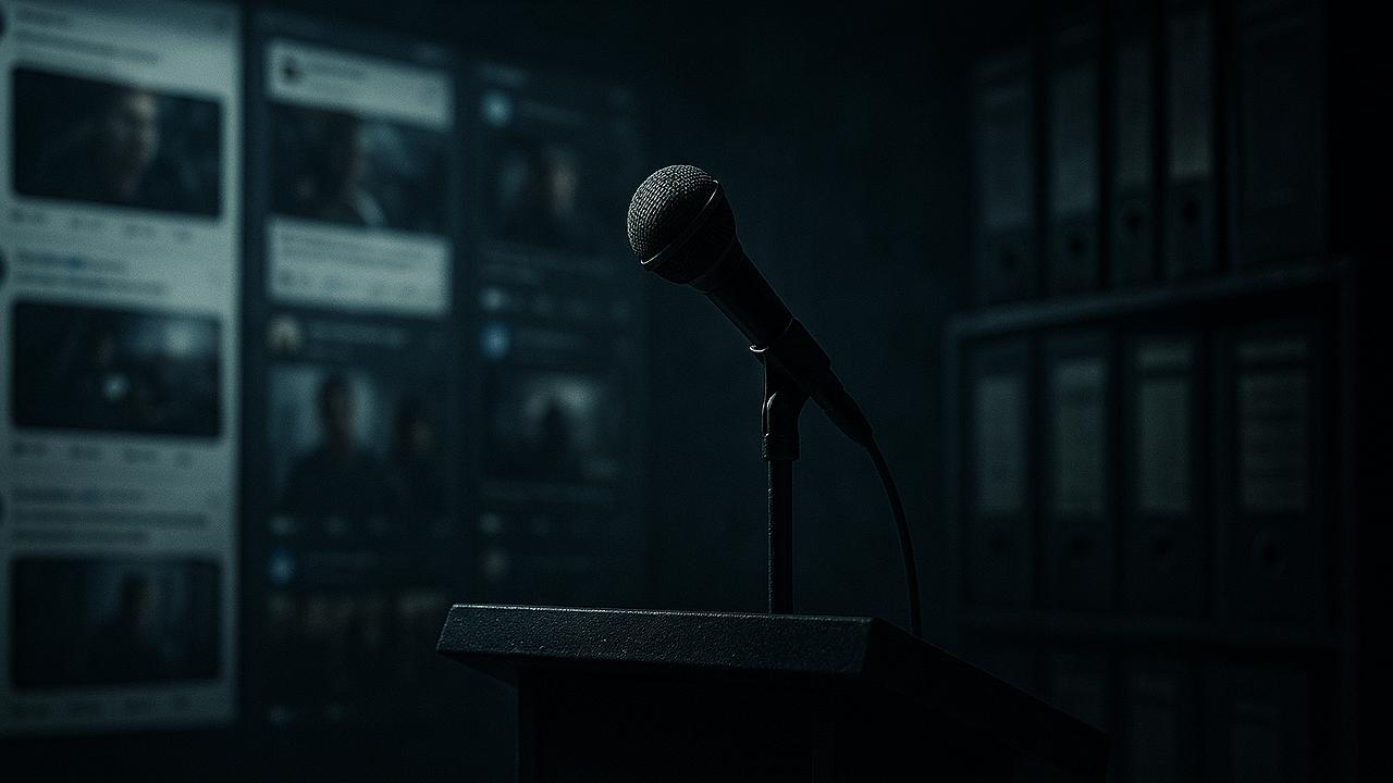 Medienaufsicht: Leeres Mikrofon vor digitalen Feeds