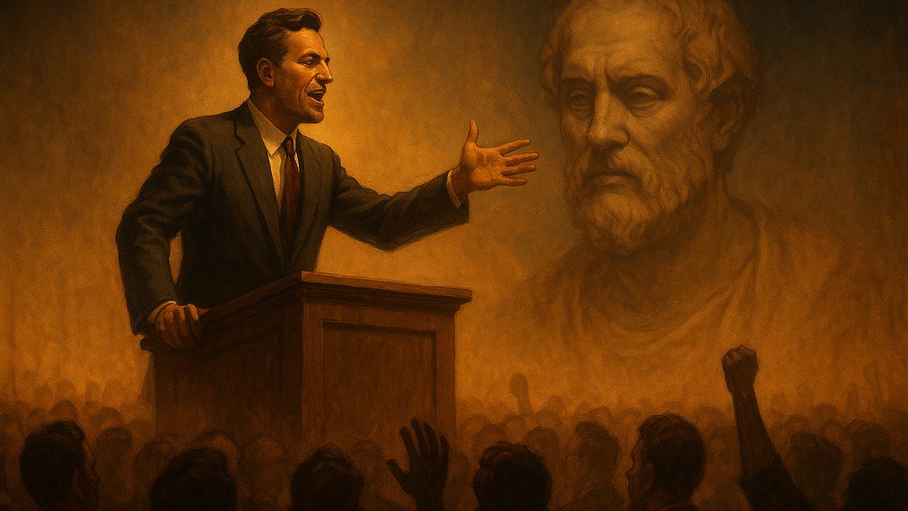 Eliten: Charismatischer Redner vor jubelnder Menge