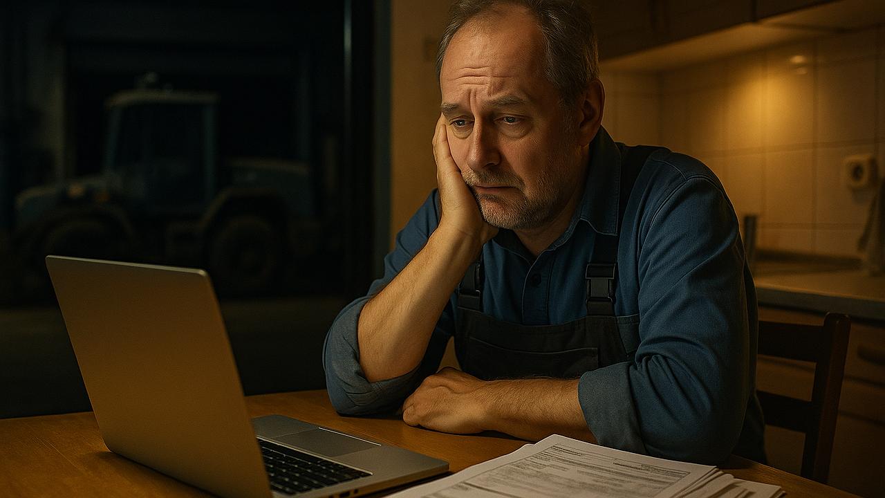 Bürokratie: Meister arbeitet spät am Laptop
