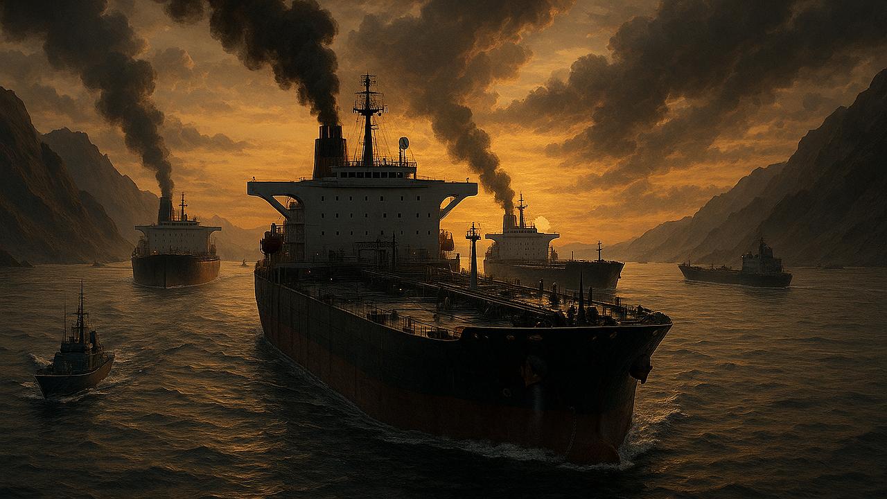 Hormus-Passage: Supertanker in enger Meerenge mit Begleitschiffen