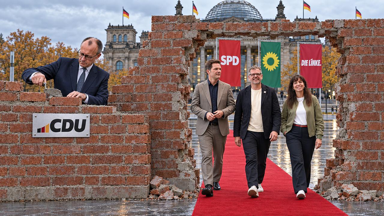 Nach rechts die Brandmauer, nach links der rote Teppich. Und wer schützt eigentlich unsere Freiheit?